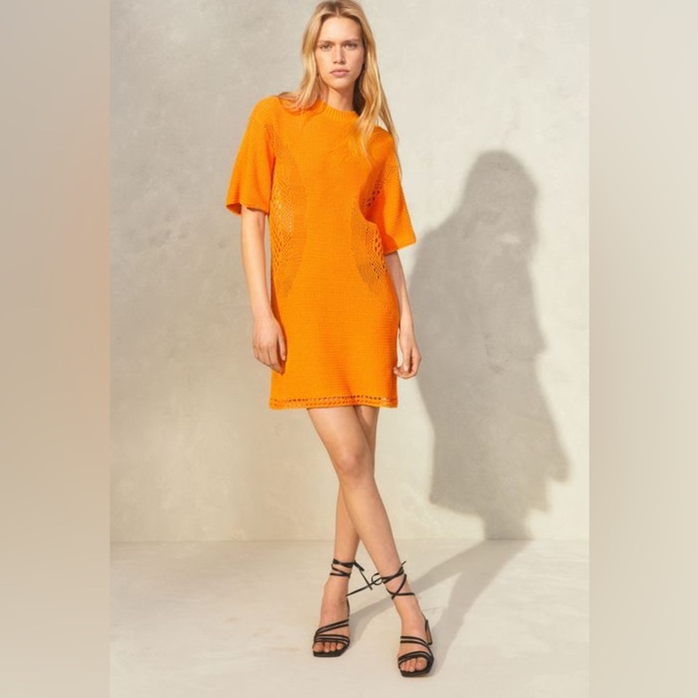 NWOT Orange H&M Crocheted Knit Sweater Dress Size M